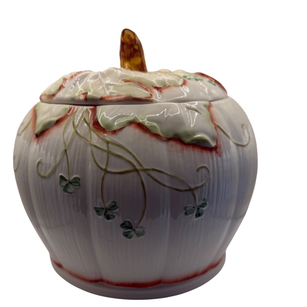Belleek Ireland Parian China Pumpkin Cookie Jar Shamrock Vine Lidded‎ Canister